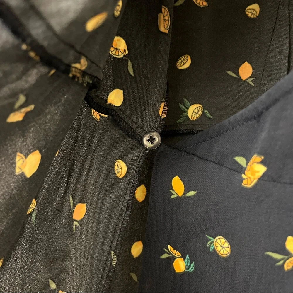 J. Crew Navy Blue Drapey Twill Lemon Print Wrap Dress Women’s Size 20 Plus 2X - Picture 8 of 12